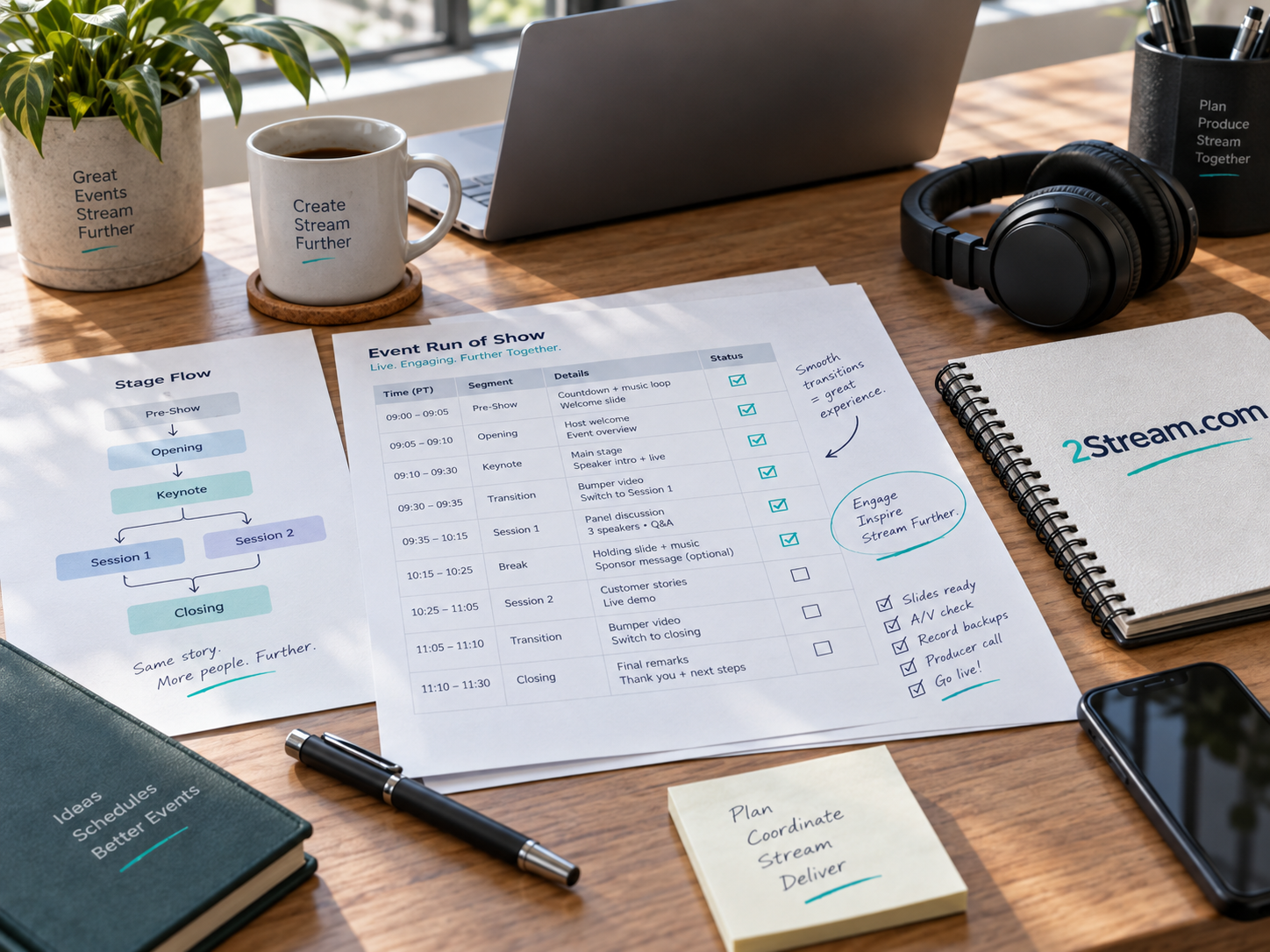 Planning desk for an events streaming agency desk