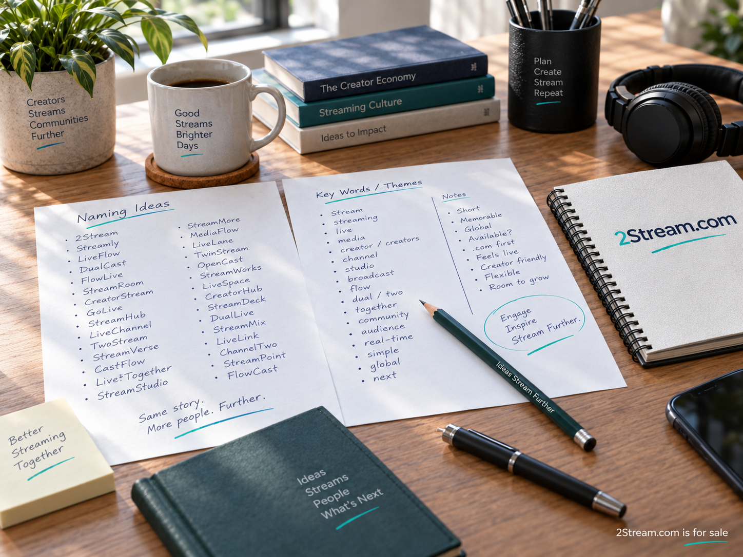 Desk notes for naming a streaming product